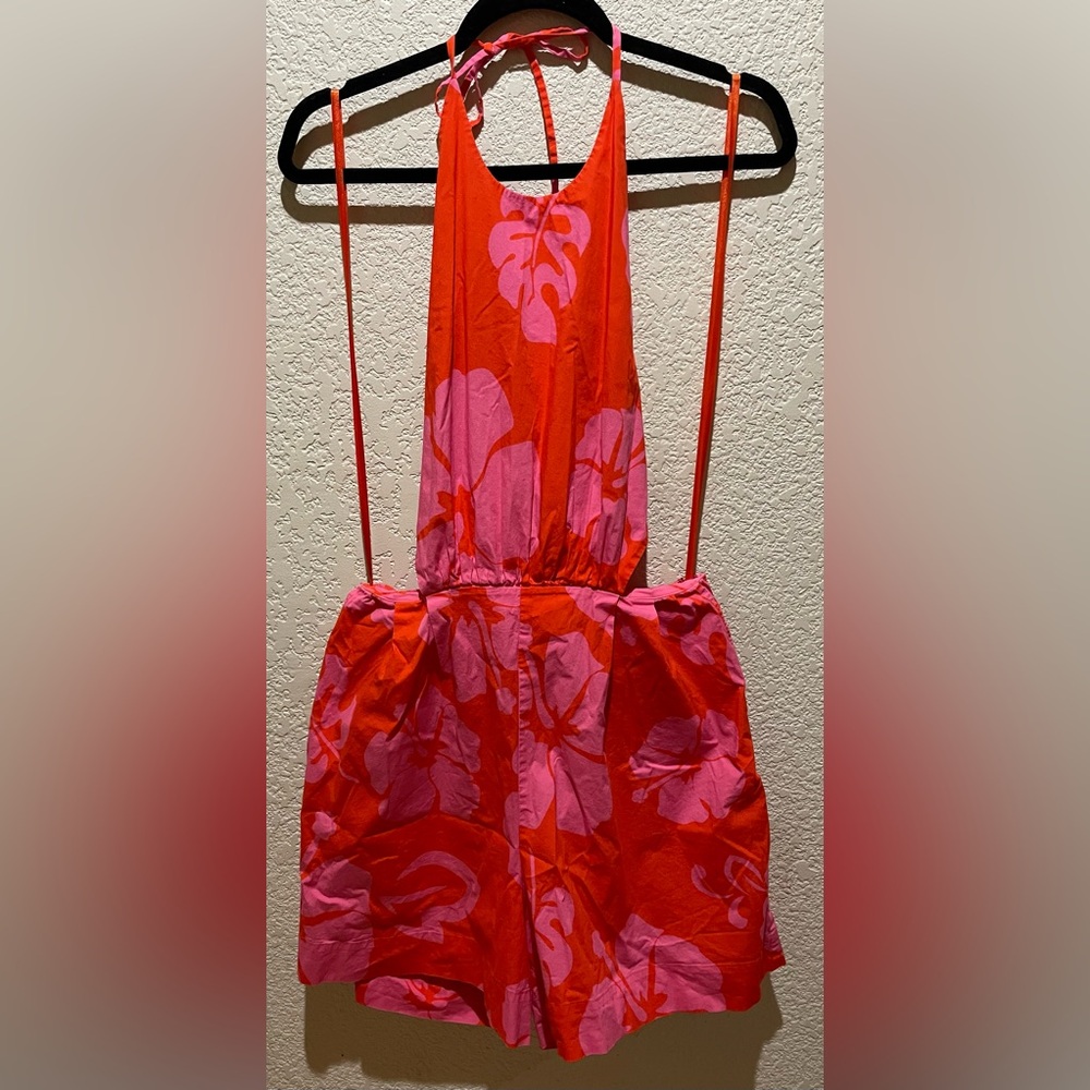 NWOT Staud Printed Halter Neck Georgia Rent The Runway Romper Pink Red Size 10 - Picture 6 of 16
